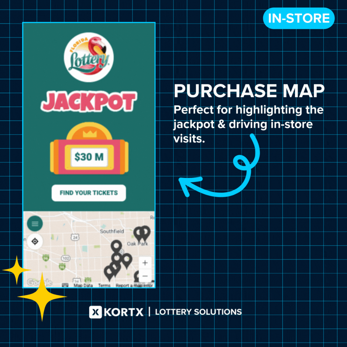 Purchase Map and Jackpot Lottery Ad